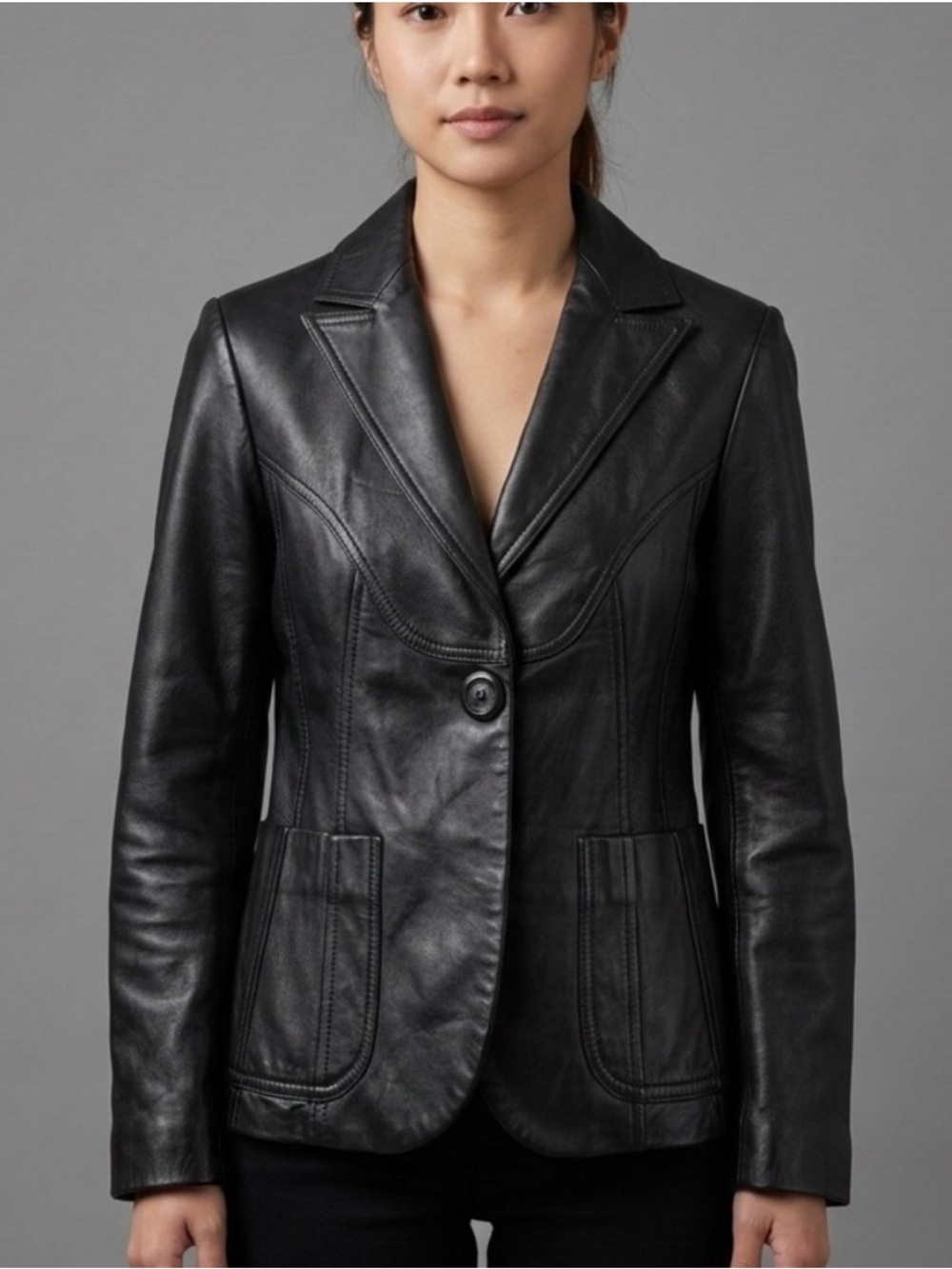 Y2K Black Faux Leather  Goth Blazer Jacket Fitted Tailored size XXS